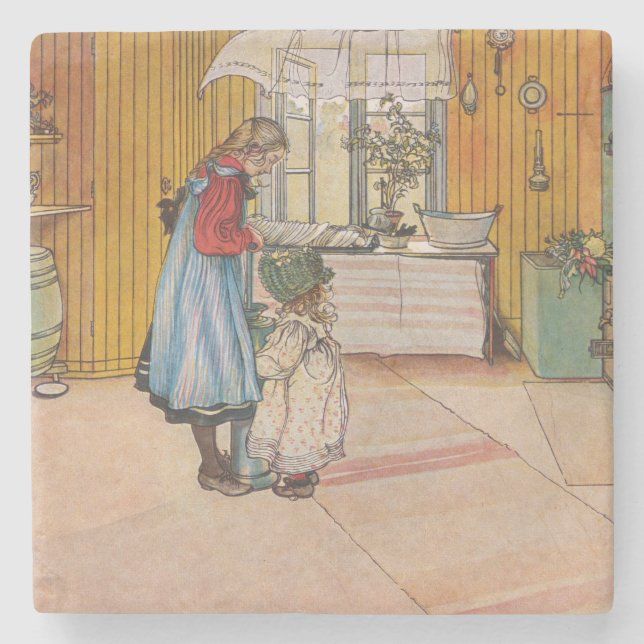 Mädchen in der Küche (klassische schwedische Kunst Steinuntersetzer (Vorderseite)