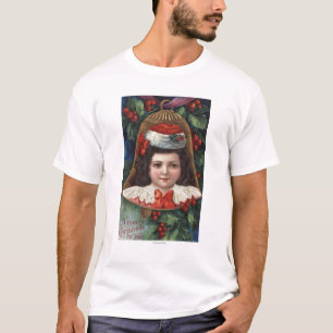 Mädchen in der Weihnachtsmannmütze in Bell T-Shirt