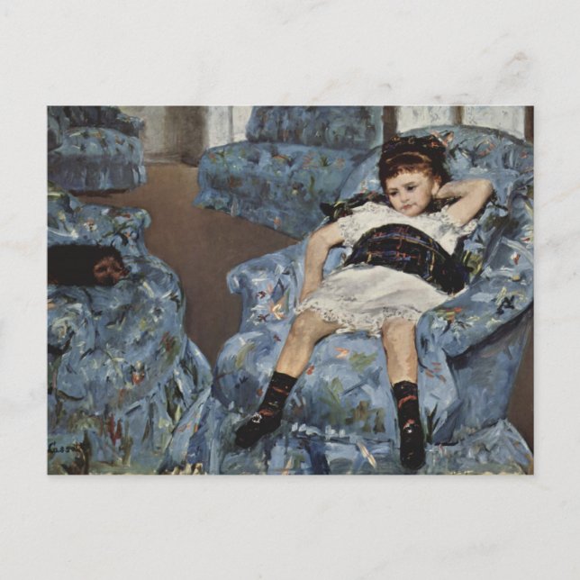 Mädchen in einem blauen Stuhl, Mary Cassatt Postkarte (Vorderseite)