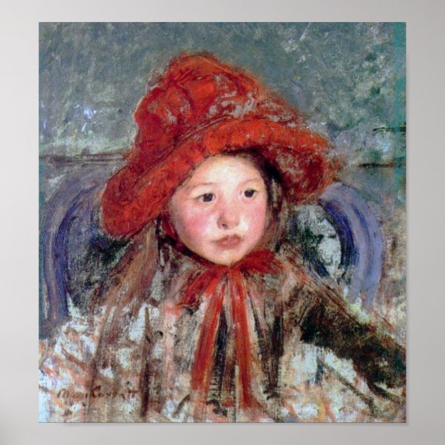 Mädchen in einem großen Red Hat, Mary Cassatt Poster (Vorne)