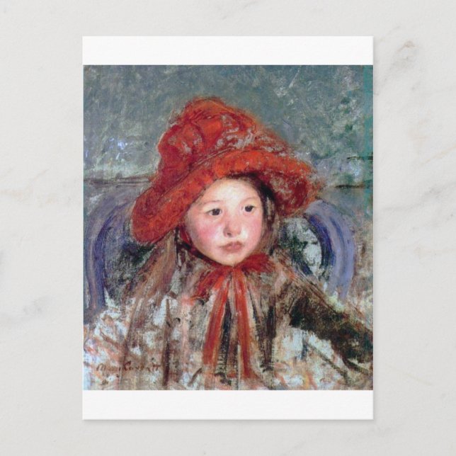 Mädchen in einem großen Red Hat, Mary Cassatt Postkarte (Vorderseite)