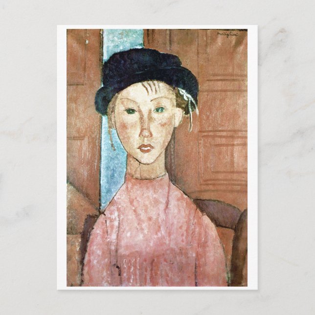 Mädchen in einem Hut, Modigliani Postkarte (Vorderseite)