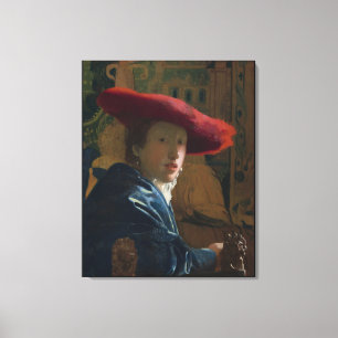 Mädchen in einem Red Hat Vermeer Leinwanddruck