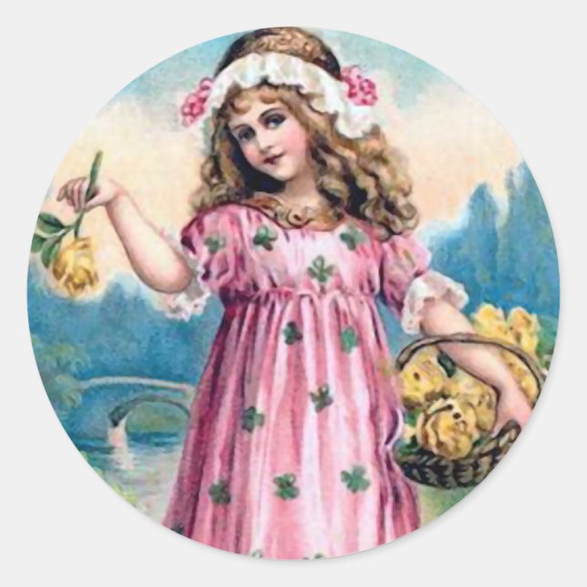 Mädchen in einem rosa Kleid Runder Aufkleber (Vorderseite)