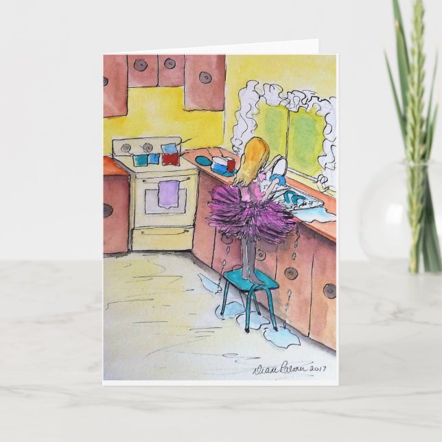 Mädchen in einem rosa Tutu, Folk Art Malerei Print Karte (Vorderseite)