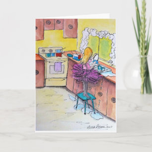 Mädchen in einem rosa Tutu, Folk Art Malerei Print Karte