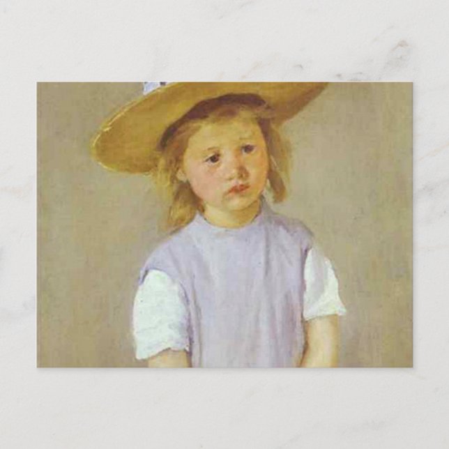 Mädchen in einem Strohhut, Mary Cassatt Postkarte (Vorderseite)