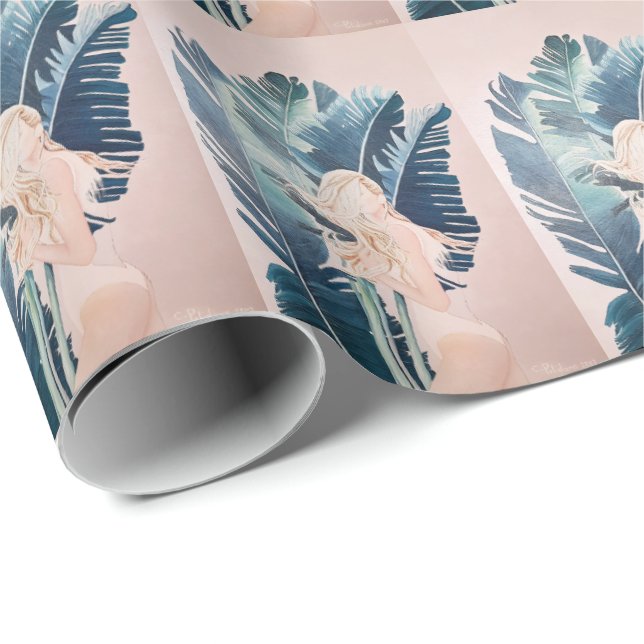 Mädchen in einem Swimsuit Ölgemälde Geschenkpapier (Rolleneckpunkt)