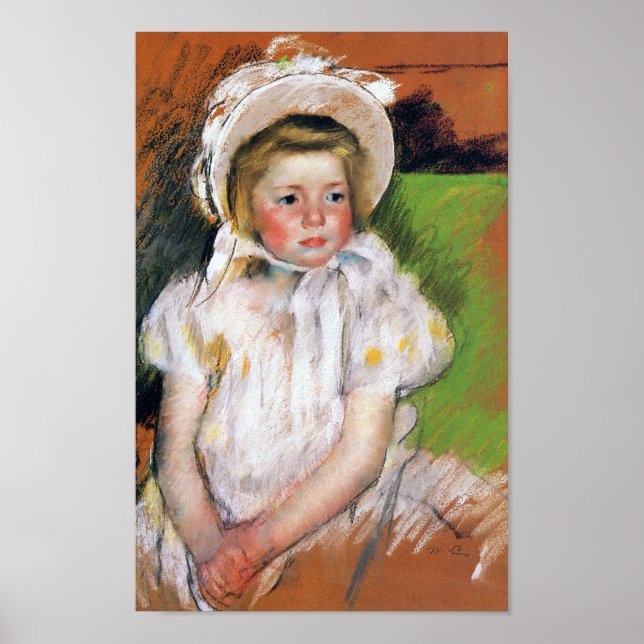 Mädchen in einem weißen Bonnet, Mary Cassatt Poster (Vorne)