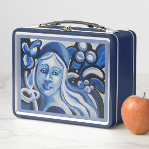Mädchen in einer blauen Hutkunstdarstellung Metall Lunch Box