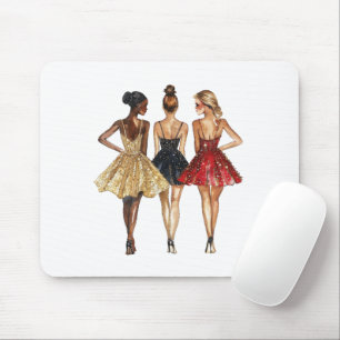 Mädchen in glamourösen gold-schwarzen roten Kleide Mousepad