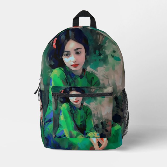 Mädchen in grünem Kleid Bedruckter Rucksack (Vorderseite)