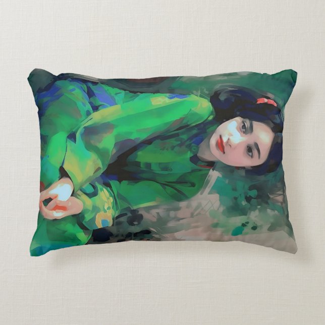 Mädchen in grünem Kleid Dekokissen (Vorderseite)
