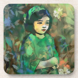 Mädchen in grünem Kleid Getränkeuntersetzer