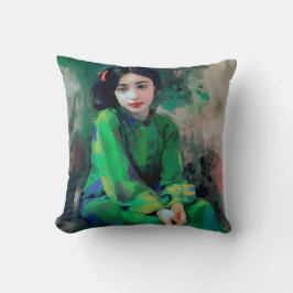 Mädchen in grünem Kleid Kissen