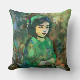 Mädchen in grünem Kleid Kissen