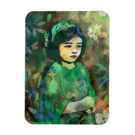 Mädchen in grünem Kleid Magnet