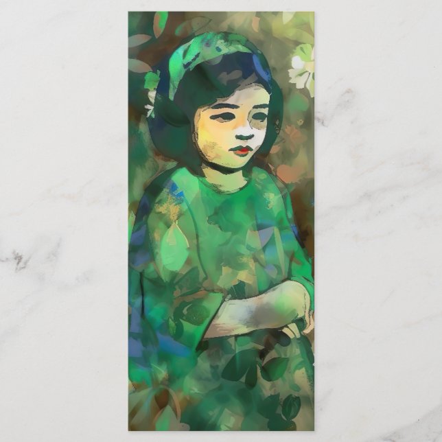 Mädchen in grünem Kleid Menükarte (Vorderseite)