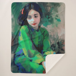 Mädchen in grünem Kleid Sherpadecke