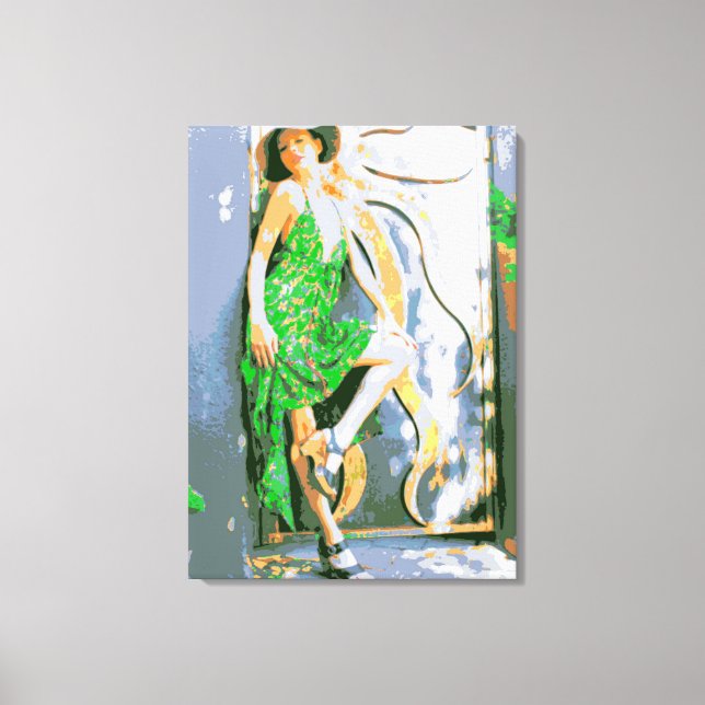 Mädchen in grünem Kleid umhüllte Leinwand (Vorderseite)