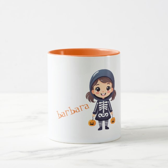 Mädchen in Halloween Skeleton-Kostüm Tasse (Zentrum)