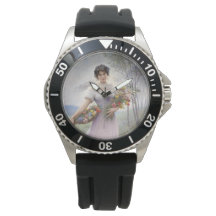 Mädchen in Lilac farbiges Kleid mit Blume Bouquet