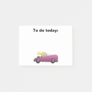 Mädchen in Magenta / Rosa-Auto Post It Notiz