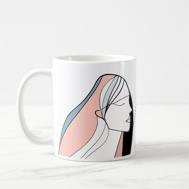 Mädchen in Minimalistischer Abstrakter Linie Kunst Kaffeetasse (Links)