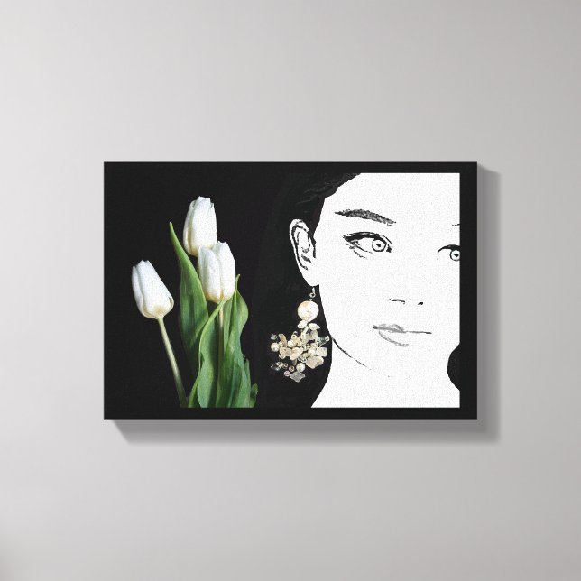 Mädchen in Perlenohring Mode-Illustration trendy Leinwanddruck (Vorderseite)