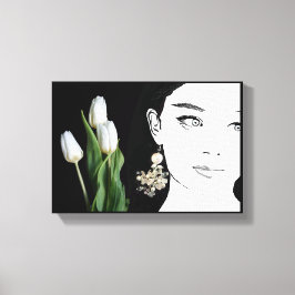 Mädchen in Perlenohring Mode-Illustration trendy Leinwanddruck