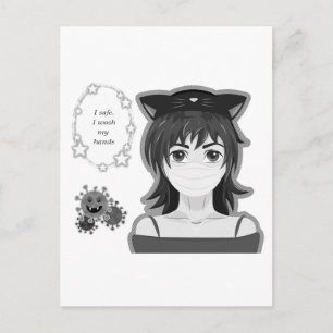 Mädchen in Quarantäne. Manga Stil Postkarte