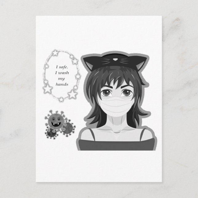 Mädchen in Quarantäne. Manga Stil Postkarte (Vorderseite)