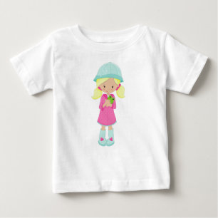 Mädchen in Regenmantel, Stiefel, Frosch, Blonde Baby T-shirt