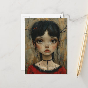 Mädchen in Rot im Herbst Postkarte