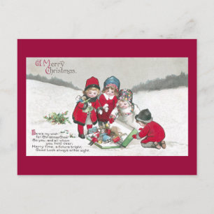 Mädchen in roten Mänteln mit Puppen Postkarte