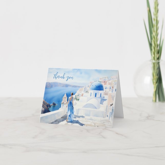 Mädchen in Santorin, Wasserfarbe, Karte Danke (Vorderseite)