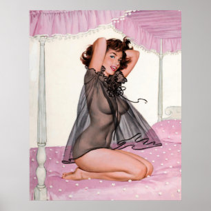 Mädchen in Schwarze Negligee Vintages Button hoch Poster