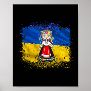 Mädchen in ukrainischer Nationaltracht Ukraine-Fla Poster