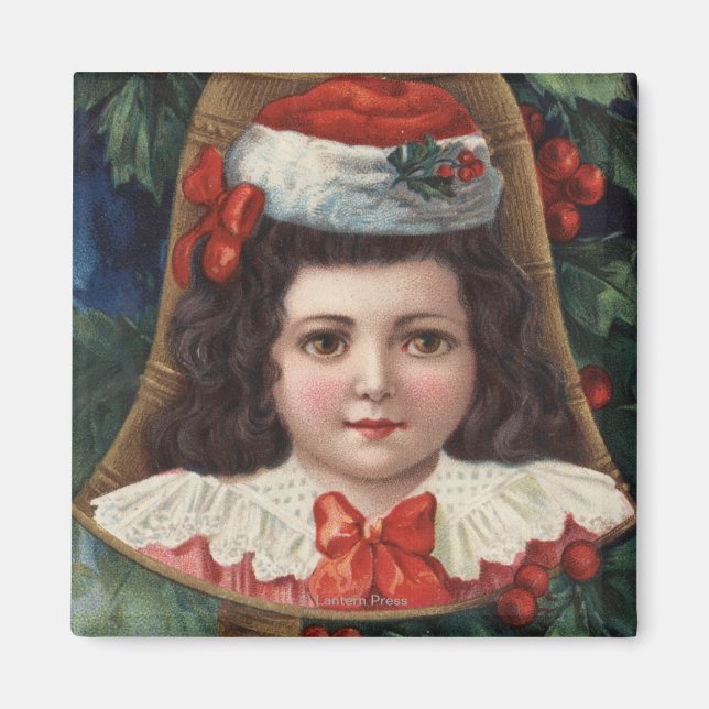 Mädchen in Weihnachtsmannmütze in Bell Magnet (Vorne)
