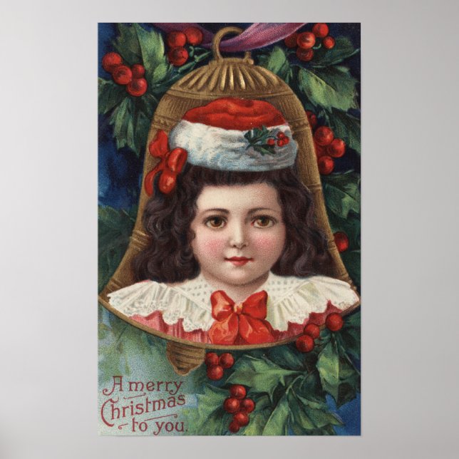 Mädchen in Weihnachtsmannmütze in Bell Poster (Vorne)