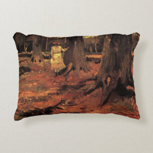 Mädchen in Weiß im Wald von Vincent van Gogh Dekokissen