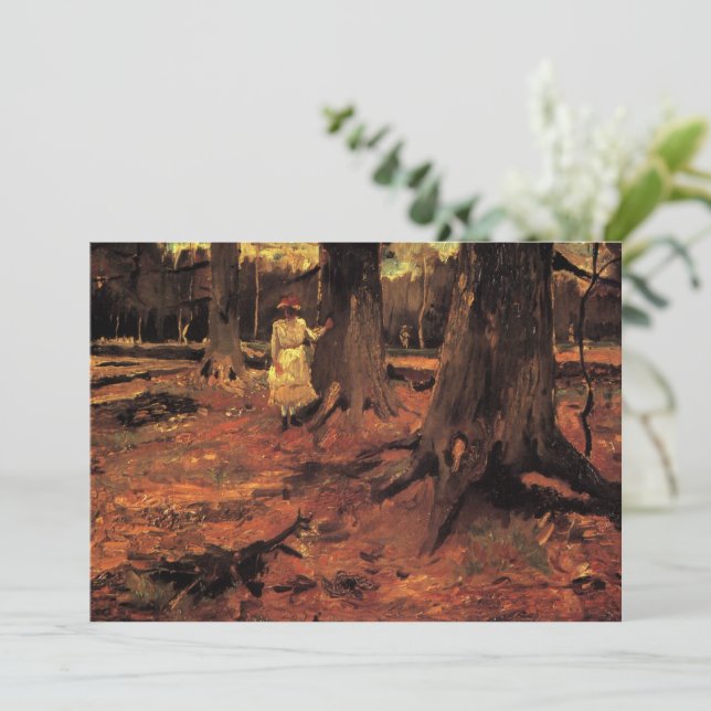 Mädchen in Weiß im Wald von Vincent van Gogh Einladung (Stehend Vorderseite)