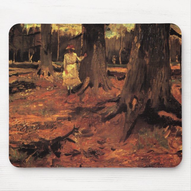 Mädchen in Weiß im Wald von Vincent van Gogh Mousepad (Vorne)