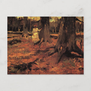 Mädchen in Weiß im Wald von Vincent van Gogh Postkarte