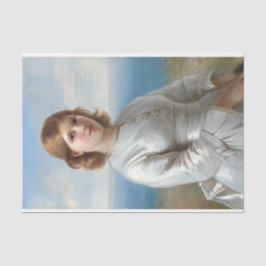 Mädchen in weißem Seidenkleid für heilige Kommune Seidenpapier