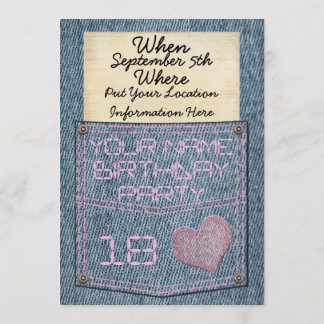 Mädchen-Jeans-Taschen-Geburtstags-Party Einladung