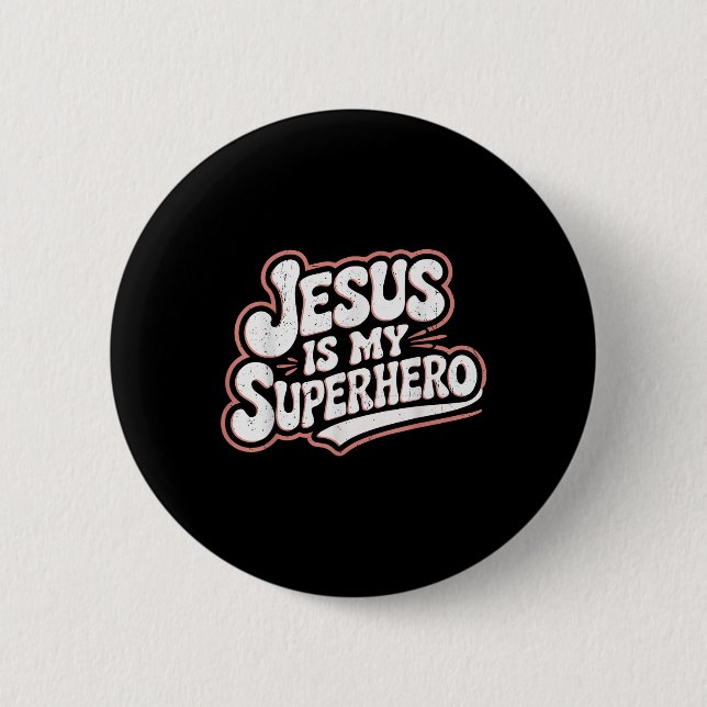Mädchen Jesus ist mein Superheld Christlicher Klei Button (Vorderseite)