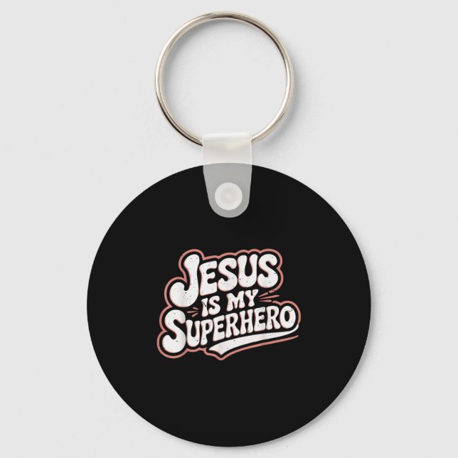 Mädchen Jesus ist mein Superheld Christlicher Klei Schlüsselanhänger (Vorderseite)