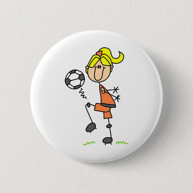 Mädchen-jonglierender Fußball-Knopf Button (Vorderseite)