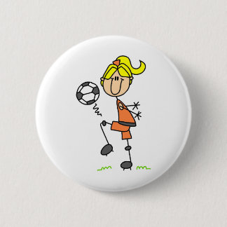 Mädchen-jonglierender Fußball-Knopf Button